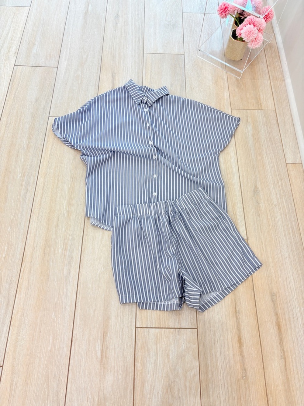 SUMMER SET! Striped Button-Up Top & Shorts Set